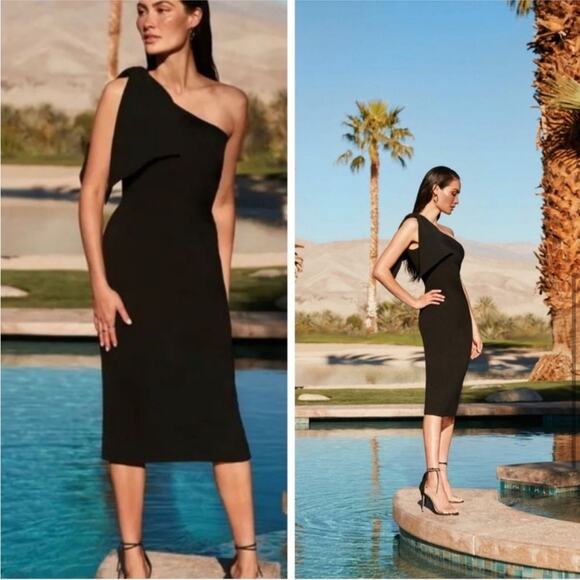 NWT DRESS THE POPULATION Tiffany Black One Shoulder Cocktail Dress Size Small - Picture 4 of 8